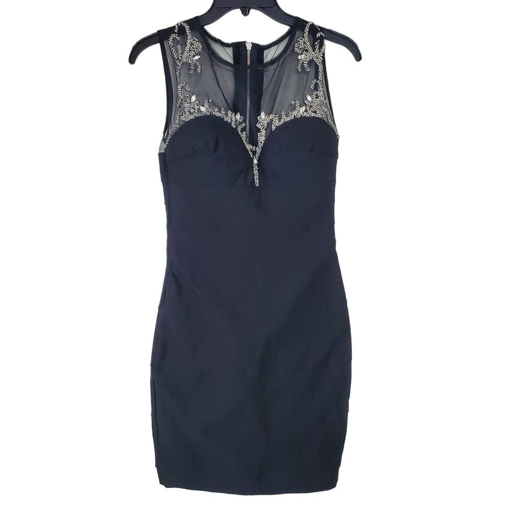 B. DARLIN Black Mesh Jeweled Heart Shaped Tank Mini Dress
